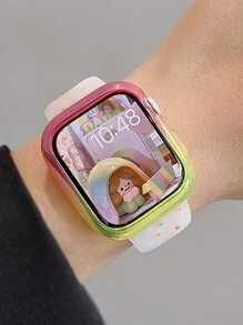 INS Cute Jelly Color Dot Hole Breathable Silicone Strap Compatible With Apple Watch 49 45 44MM 42 41 40 38MM Gradient Case Set Compatible With Apple Watch 9 8 7 6 5 SE Ultra2 Cases