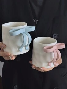 1 Peça Caneca Cerâmica 3D Fofa com Laço, Design Artesanal de Alta Qualidade, Caneca de Estilo Feminino para Café/Chá, Presentes para Amigos, Suprimentos Escolares, Presentes de Natal, Presentes de Aniversário Volta às Aulas - Multicolorido - Visão 1