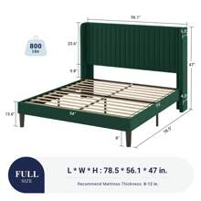 Allewie Full/Queen/King Size Velvet Bed Frame/Vertical Channel Tufted Wingback Headboard/Upholstered Platform Bed/Strong Wooden Slats/No Box Spring Needed/Easy Assembly/Blue/Black/White/Green/Teal/Pink/Grey * Bed Frame Queen Queen Bed Frame Bed Frame Full Full Size Bed Frame King Size Bed Frame Twin Bed Frame Room Decor Home Decor Christmas Decor Bedroom Decor Valentine Day Decor Storage Living Room Decor Furniture House Decor - màu xanh lá - Xem 9