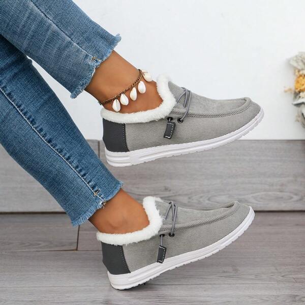 Women's Oversized Cross-Border New Arrival Winter Casual Solid Color Square Toe Short Plush Lining Warm Winter Shoes In Stock