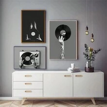 1 件复古音乐墙壁艺术黑白黑胶唱片照片海报帆布画印刷音乐家礼物音乐工作室装饰画，无框架 - 彩色 - 查看 1