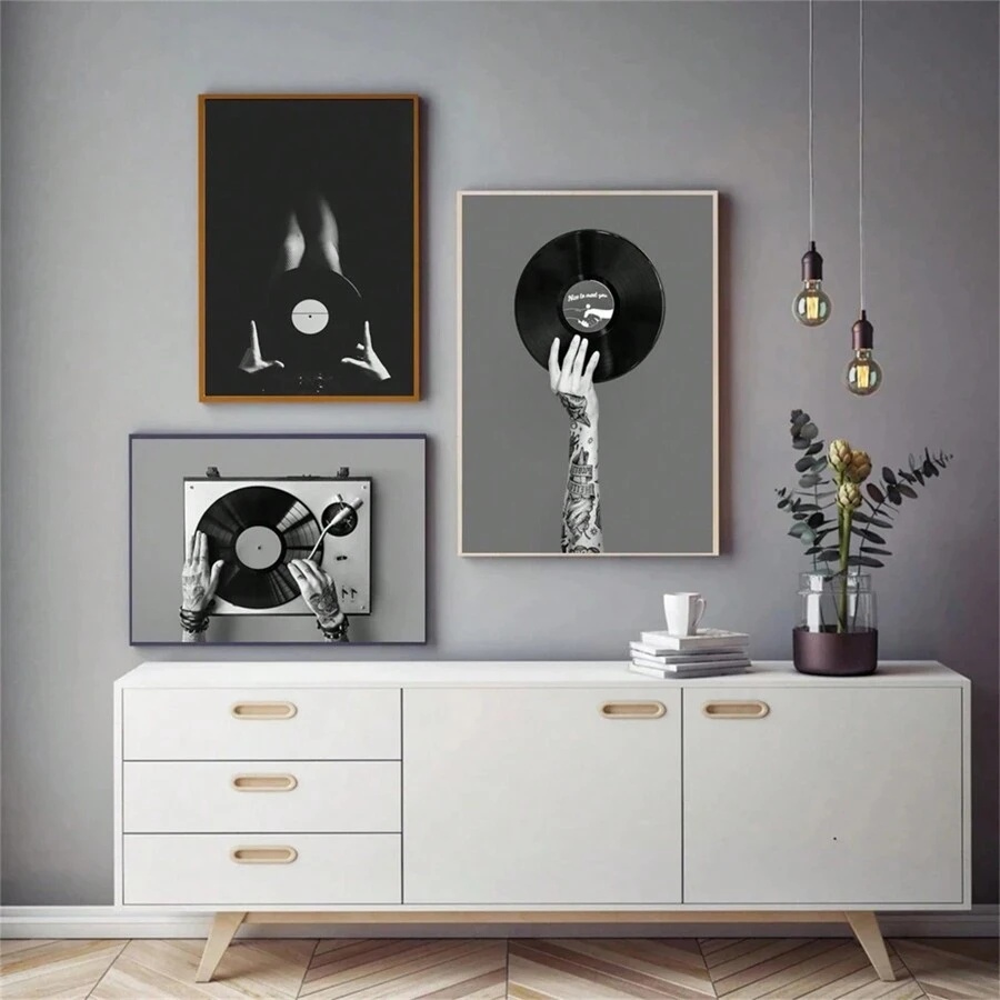 1 件复古音乐墙壁艺术黑白黑胶唱片照片海报帆布画印刷音乐家礼物音乐工作室装饰画，无框架 - 彩色 - 查看 1