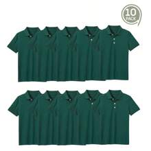 10 件装男孩校服无标签 Polo 衫 - 墨綠色 - 查看 3