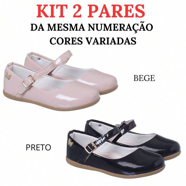 Kit 2 Pares Sapatilha Infantil Menina Lisa Bailarina Verniz Sapatilha Boneca Confortável