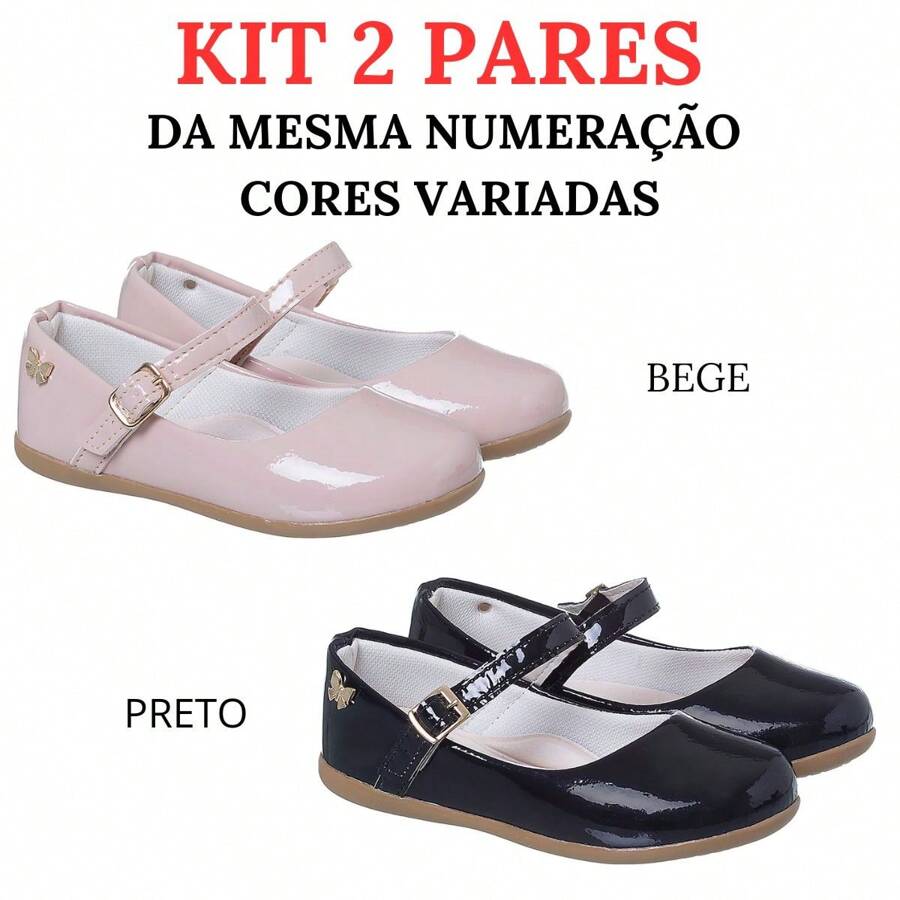 Kit 2 Pairs Children's Sneakers Girl Flat Ballerina Varnish Comfortable Doll Sneakers - Màu be - Xem 1
