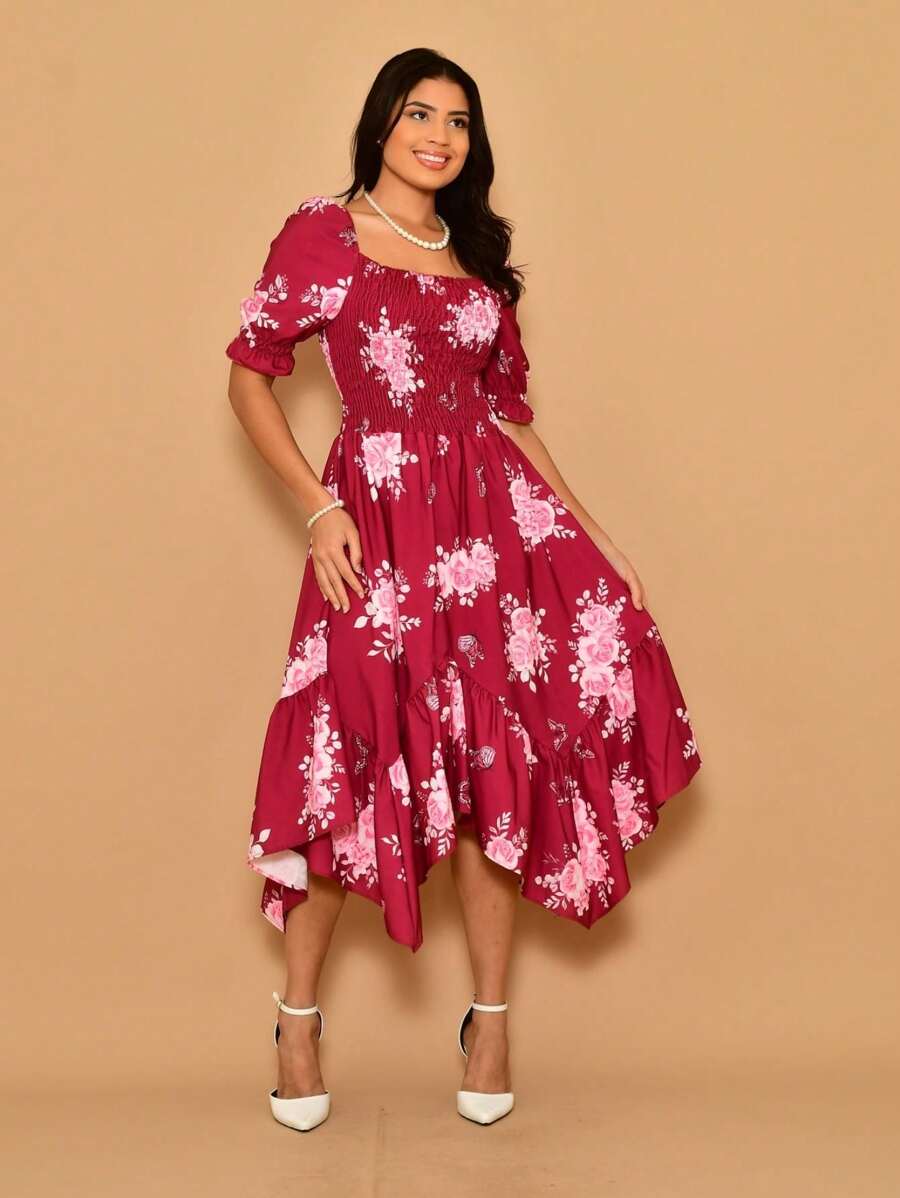Helena Crepinho Printed Dot Midi Dress With Short Sleeves - 玫瑰紅 - 查看 1