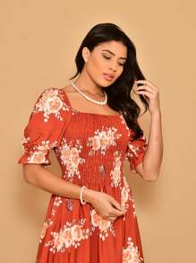 Helena Crepinho Printed Dot Midi Dress With Short Sleeves - 亮橙色 - 查看 4