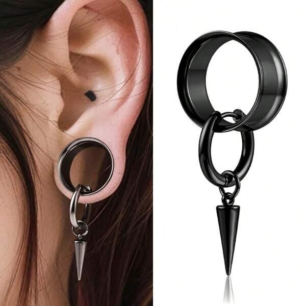 2PCS Ear Gauges Tunnels 316 Stainless Steel Plugs With Rings Spike Stretcher Studs Women Men Body Piercing Jewelry