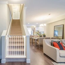 VA-Cerulean Door Gate Without Drilling, White / Black, Widths 75-85cm / 85-95 Cm / 95-105 Cm / 105-115 Cm, Self-Closing, Pet Stair Gate, Stair Gate, Door Gate, One-Handed Opening Metal Gate - 白色 - 查看 3