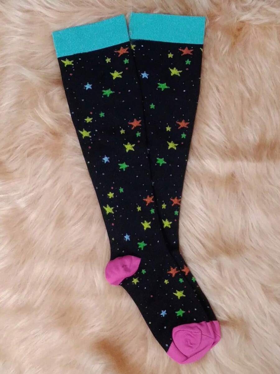 Colorful Compression Socks Long 3/4 Women's Sports Star - Nhiều màu - Xem 1