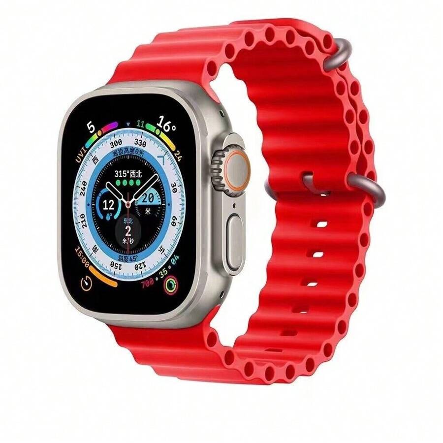 Silicone Sport Ocean Band Compatible With Apple Watch Ultra Band 49mm 45mm 44mm 42mm 41mm 40mm 38mm For Women Men,Soft Waterproof Strap Apple Watch Ultra 1 Ultra 2 Bands For Series 9 8 7 6 5 4 3 2 1 SE - 紅色 - 查看 1