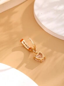 1pc Heart Zirconia Paved Reverse Navel Ring Valentines,Mom,Mother,Mother's Day,Gift - Yellow Gold - View 5