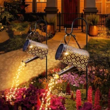 Solar Powered LED String Light Watering Can Outdoor Garden Art Lamp Hollow Decor - Brown - View 10