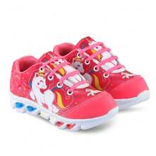 Unicorn Children's Sneakers Kit With Slippers For Girl With Colorful LED Flashing Light - Màu Hồng Tươi - Xem 4