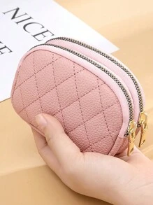 PU Mini Coin Student Double-Layer Zipper Card Bag Women Fashionable Wallet Quilted Rhinestone Lattice Small Storage Bag For Student Business Casual School Supplies Teacher Gifts Back To School Birthday Gifts Mom Gifts For Women Wallet Purse Wallet Small Wallet - Multicolor - View 12