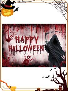 1 件万圣节主题血手背景聚乙烯材料字母血腥印花装饰横幅，适用于万圣节、亡灵节、恐怖主题派对氛围装饰道具、血腥派对、惊悚生日舞会背景、圣诞节 - 彩色 - 查看 8