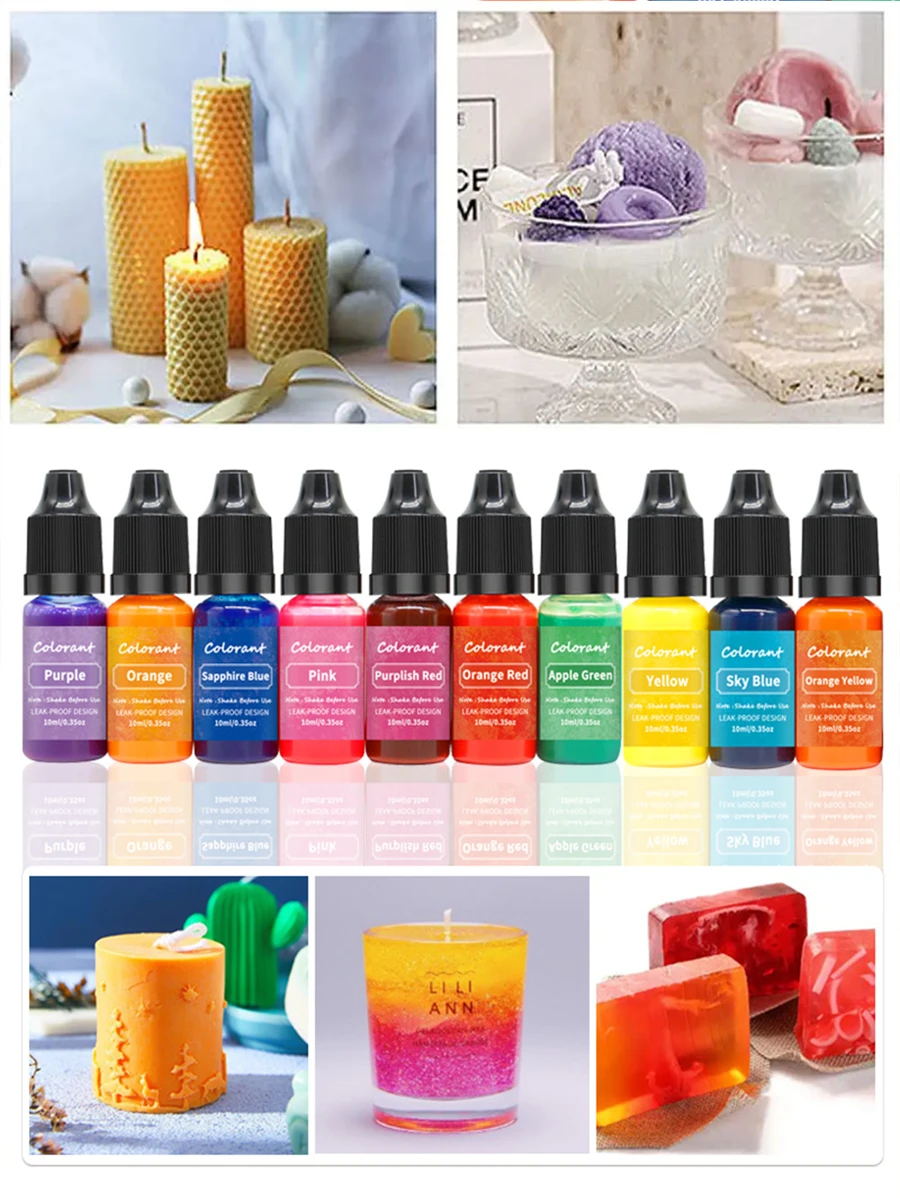 1 套/(10 件) 皂用染料 - 制皂用品套装，皂用着色剂套装，10 种颜色 x 10ml/随机固体皂用着色剂，液体皂用着色剂，适用于制皂、手工皂、DIY 浴球、皂艺、史莱姆、工艺品、蜡烛、环氧树脂颜料 - 彩色 - 查看 1