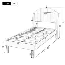 KOMHTOM Łóżko tapicerowane, łóżko z litego drewna z tapicerowanym zagłówkiem, aksamit, 90*200 cm, łóżko tapicerowane 90*200 z listwową ramą i zagłówkiem, łóżko młodzieżowe, łóżko pojedyncze, drewniane listwy, łatwy montaż, aksamit, beżowy/różowy - Różowy - Zobacz 5