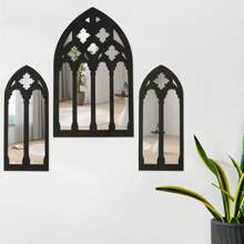 3 件拱形窗墙镜套装哥特式墙镜装饰大教堂拱形镜装饰自粘拱形墙镜适用于客厅卧室浴室梳妆台入口 18.4x30cm 9.2x21.8cm 镜子墙面装饰房间装饰镜子适用于房间家居装饰浴室装饰客厅装饰 - 彩色 - 查看 2