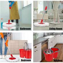 Spin Mop And Bucket With Wringer Set, 360° Swivel Mop And Bucket With Wringer Set And 3 Microfiber Mop Refills, 61'' Stainless Steel Extended Handle, For All Floor Types, Suitable For Home Cleaning - Đỏ - Xem 9