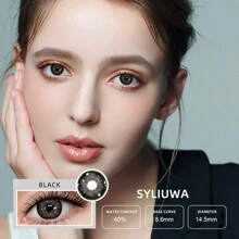 1 Pair Black Soft Disposable Cosmetic Contact Lenses, 1 Year Lifespan, Suitable For Daily Use And Carrying Halloween Costume Cosplay - Black - View 3