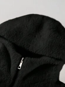 Ladies' Versatile Fluffy Coat With Pocket: Reversible, Simple And Perfect For Fall And Winter - Black - View 9