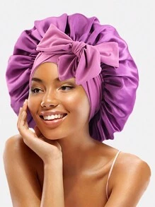 2pcs Solid Hair Bonnet Silk Bonnet Satin Bonnet Bow - Multicolor - View 5