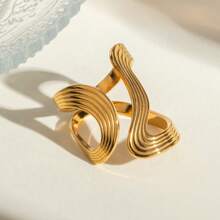 INS Style Minimalist 18K Gold Stainless Steel Double Layer S-Shape Open Ring - Gold - View 2