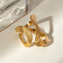 INS Style Minimalist 18K Gold Stainless Steel Double Layer S-Shape Open Ring - Gold - View 4