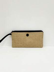 2pcs Set Minimalist Initial Print Linen Tote Bags, Travel Essential, Cosmetic Bag, Large Capacity Travel Makeup Bag, Multifunctional Portable Handbag, Teacher's Day Gift, Birthday, Holiday, Back To School, Beach, Travel, Commute, Business, Student, Picnic, Camping, Supermarket, Daily Use Linen Bag, Best Christmas Gift For Teachers, Beach Vacation, Shopping And Holiday Essential, Best Teacher's Day Gift - Khaki - View 5