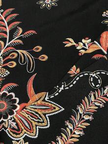 春夏时尚新款时尚休闲优雅百搭修身女装轻盈户外旅行工作居家复古佩斯利波西米亚女神风长袖 - 黑色 - 查看 6