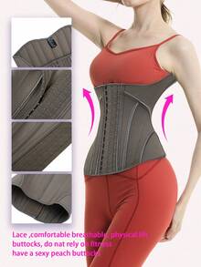 Women's Latex Waist Trainer With Breathable Round Holes, Back Support And High Compression - Grey - View 3