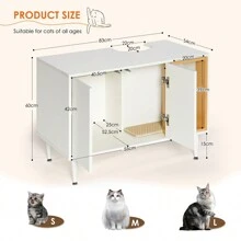 Bathroom Sink Cabinet With Cat Litter Box Enclosure, Hidden Litter Pet Washroom With Divider, Indoor Cat House For Large Cats, Wooden Cabinet Furniture, White - White - View 5