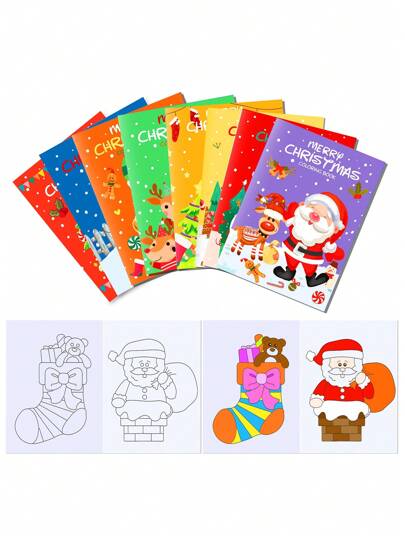 8 件圣诞快乐着色书、圣诞老人雪人姜饼人房子麋鹿圣诞树图案、圣诞装饰、性别揭秘派对礼物、生日快乐派对用品、教师奖励礼物、圣诞派对礼品、2025 新年礼物、圣诞节