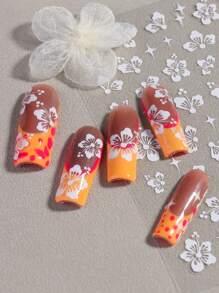 2Pcs Hibiscus Flowers Nail Stickers Summer Decor Pink White Floral Flowers Stars Nail Decals 3D Tropical Petal Sliders Manicure Foils - Multicolor - View 3