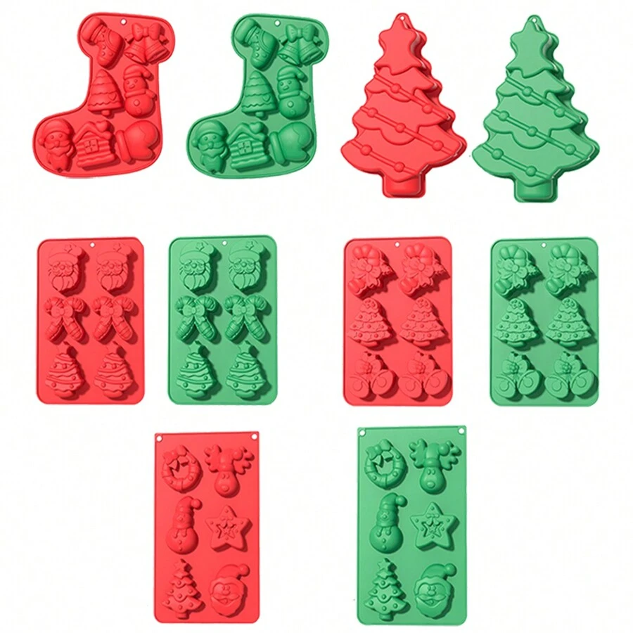 1 件圣诞硅胶蛋糕模具 1/6/7 孔模具 DIY 烘焙手工皂模具巧克力模具烘焙用具圣诞节圣诞装饰圣诞装饰品圣诞礼物 - 彩色 - 查看 1