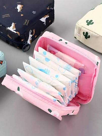 1 pieza Bolsa de almacenamiento de servilletas, bolsa para copa menstrual, soporte para almohadillas para la lactancia, bolsas para tampones, bolsas para productos femeninos, estuche portátil para el período para niñas y mujeres, bolsa de maquillaje pequeña