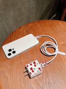 4 Cái/bộ Vỏ Bảo Vệ Họa Tiết Anh Đào TPU Trong Suốt Tương Thích Với Cáp Sạc & Dữ Liệu Nhanh Apple 20W - trắng - Xem 3