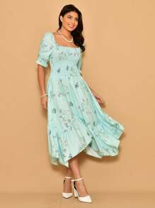Helena Crepinho Printed Dot Midi Dress With Short Sleeves - 薄荷綠 - 查看 4