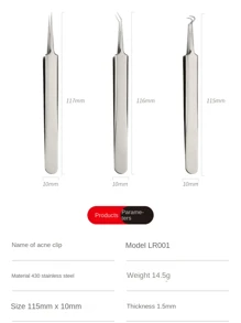 Blackhead Remover Comedone Extractor, Curved Blackhead Tweezers Kit, Professional Stainless Pimple Acne Blemish Removal Tools Kit,Skincare - Multicolor - View 7