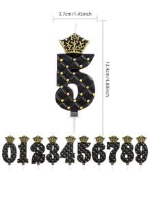 1 件黑色网格皇冠数字金点生日周年派对蛋糕装饰蜡烛、圣诞节 - 黑色 - 查看 1