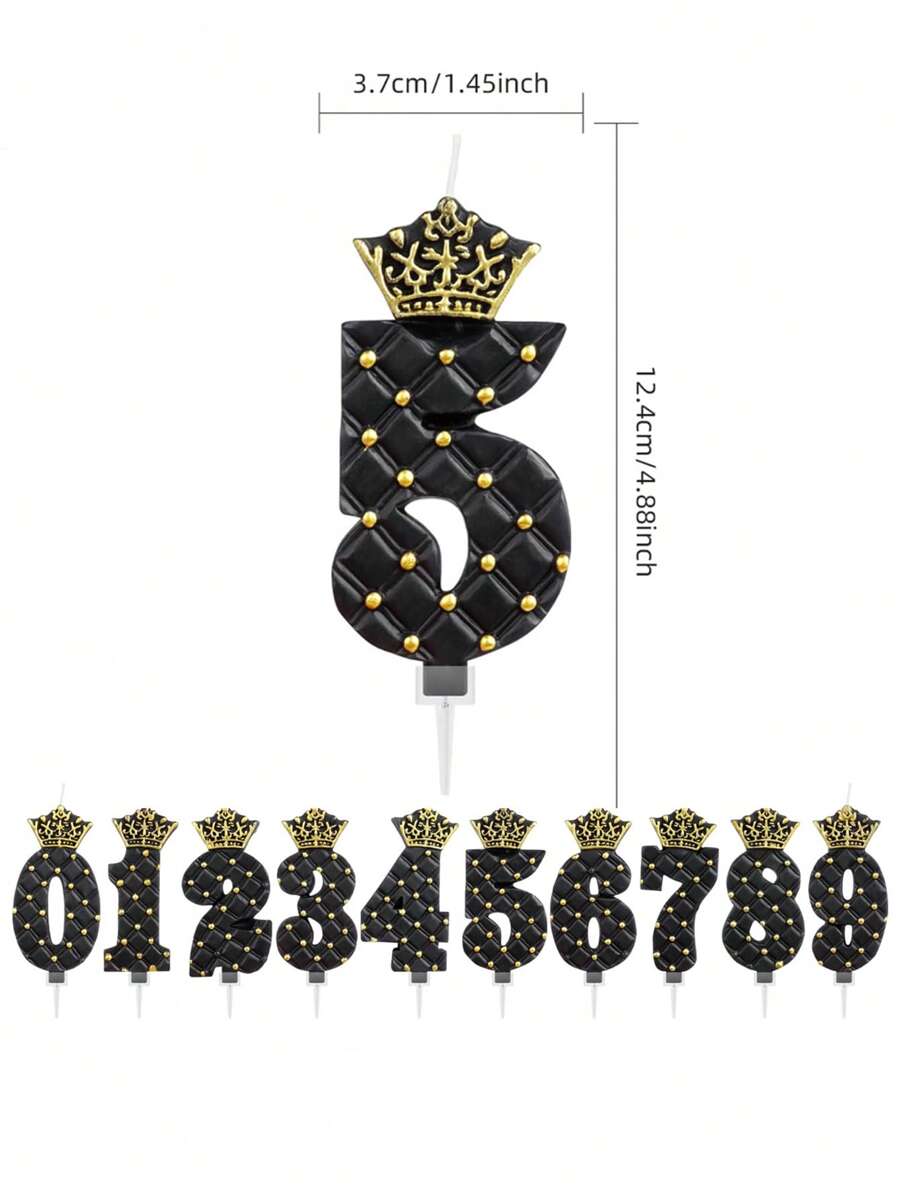 1 件黑色网格皇冠数字金点生日周年派对蛋糕装饰蜡烛、圣诞节 - 黑色 - 查看 1