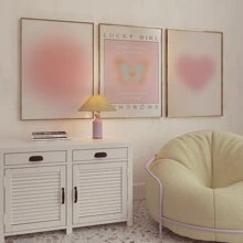 3入組無框AURA漸層LUCKY GIRL海報，粉色裝飾，美學房間裝飾，鼓勵陳述海報，防水帆布壁畫，送禮佳品，校園風格房間裝飾，客廳，臥室，餐廳，浴室，咖啡廳，酒吧，家庭和宿舍裝飾