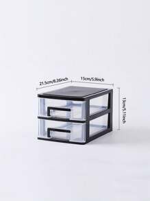 1pc Clear Plastic Mini Drawer Style Desk Storage Box, Stationery Organizer - Black and White - View 5