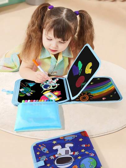 1 יחידות לוח ציור רב פעמי לילדים, לוח ציור נייד לפיתוח דמיון, מתנת פסחא/יום הילדים/יום הולדת (מגיע עם 12 גירים צבעוניים)