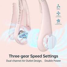 5000mAh Portable Neck Fan Hands Free 3 Speeds Hanging Neck Fan Rechargeable NEW - Pink - View 2