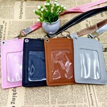 1 pieza de caja de almacenamiento de tarjetas con cremallera para colgar en el cuello, de piel sintética, portátil, ligera, para profesores y estudiantes, suministros de trabajo, tarjeta de identificación para el campus, tarjeta de autobús, tarjeta de identificación para estudiantes y empleados, de uso universal para estudiantes, empleados y profesores, tarjeta de identificación para estudiantes, empleados y profesores, tarjetero, cartera, tarjetero, tarjetero de visita, tarjetero de crédito, cordón para profesores, tarjetero para mujer, minicartera para mujer, tarjetero
