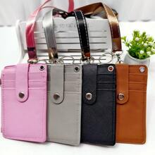 1 pieza de caja de almacenamiento de tarjetas con cremallera para colgar en el cuello, de piel sintética, portátil, ligera, para profesores y estudiantes, suministros de trabajo, tarjeta de identificación para el campus, tarjeta de autobús, tarjeta de identificación para estudiantes y empleados, de uso universal para estudiantes, empleados y profesores, tarjeta de identificación para estudiantes, empleados y profesores, tarjetero, cartera, tarjetero, tarjetero de visita, tarjetero de crédito, cordón para profesores, tarjetero para mujer, minicartera para mujer, tarjetero