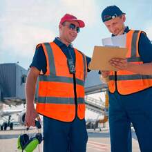 Vmingo 5 Piezas Chaleco Seguridad Reflectante Alta Visibilidad Industrial Brigadista con Bolsillos y Cremallera - Naranja - Ver 6