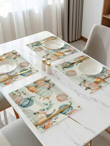 4pcs/Set Pumpkin Print Placemats, Polyester Fiber Modern Style Kitchen Dining Table Decor Cloth Placemats - Multicolor - View 3